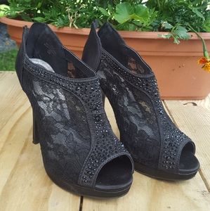 Lace & Rhinestone Black Heels